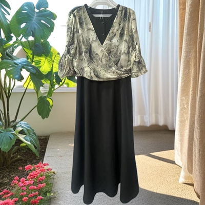 Q989 夏季新款时尚气质优雅拼接印花假两件连衣裙JT