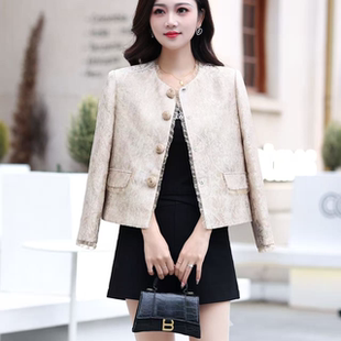 5023 春秋款洋气时尚中式优雅气质提花设计感短外套