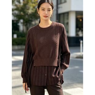 S837 春秋季新款时尚气质百搭宽松针织马甲拼接假两件小衫