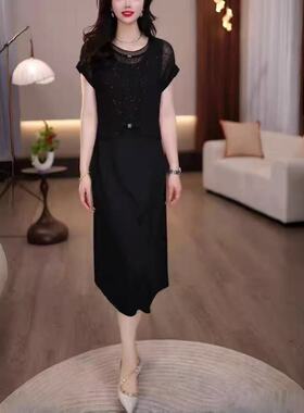 A583 夏新款时尚法式气质显瘦薄款短袖罩衫无袖连衣裙两件套套裙