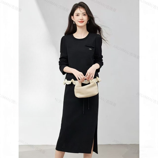 T801 千金风气质撞色上衣半身裙两件套套裙MAN 春秋款