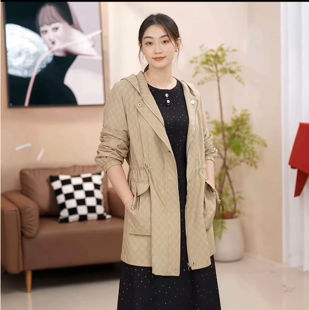 W015 春秋款时尚休闲显瘦收腰连帽百搭外套JR