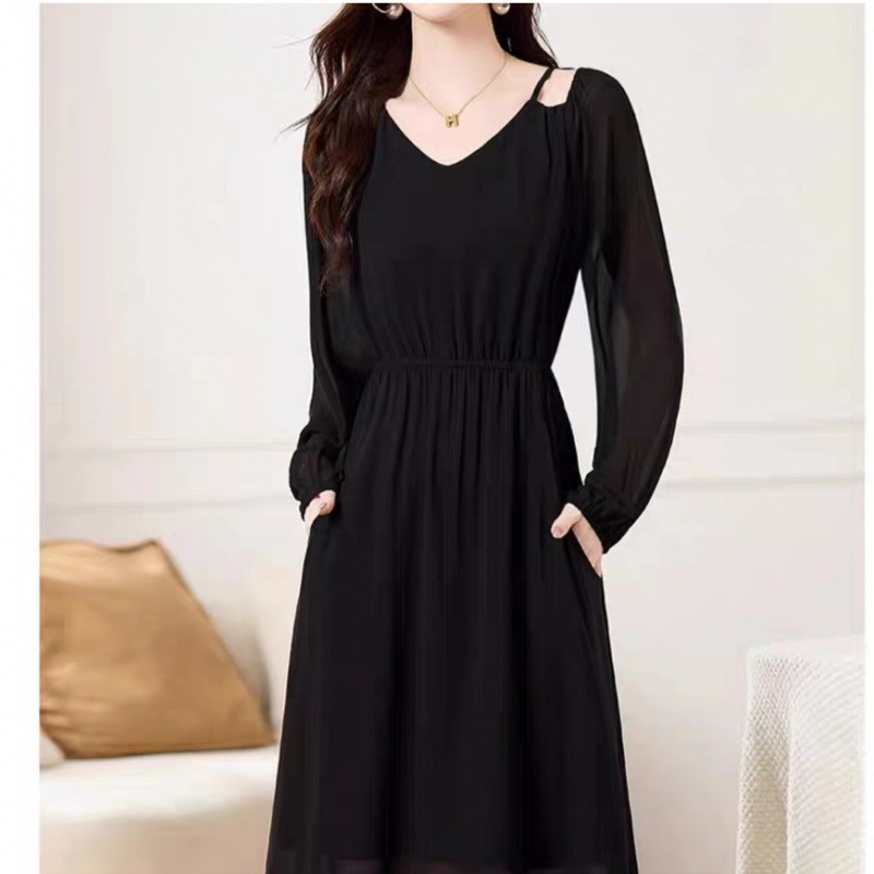 2331 新款气质收腰显瘦洋气垂感雪纺优雅高级中长款连衣裙D13