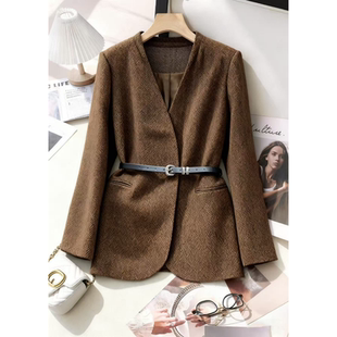 V领优雅气质系带收腰小西装 3816 经典 时尚 外套MAN 春秋款