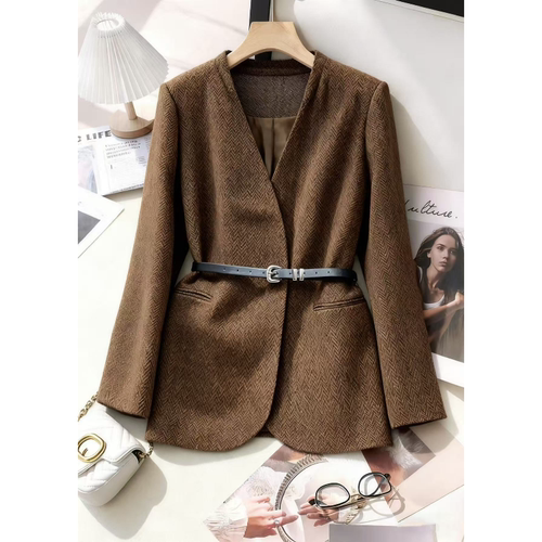 3816 春秋款时尚经典V领优雅气质系带收腰小西装外套MAN