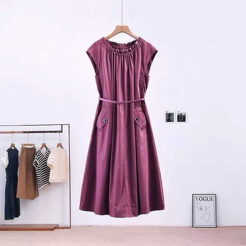 4333 夏季新款气质长款木耳边领收腰质感无袖连衣裙JR