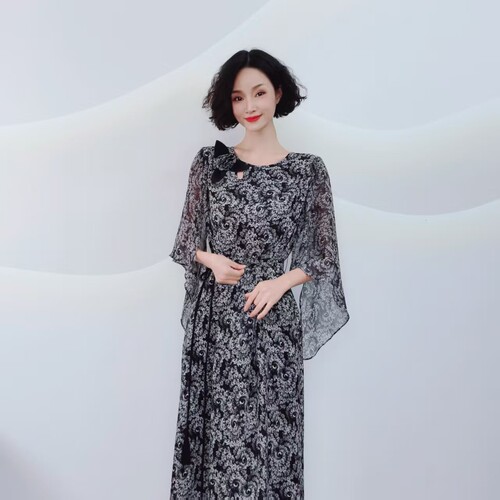 L926 夏季新款碎花洋气减龄收腰显瘦气质中长款连衣裙