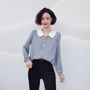 娃娃领减龄花边针织小衫 新款 春季 1582