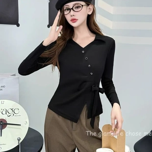 新款 收腰显瘦系带设计感百搭针织上衣 春季 5825