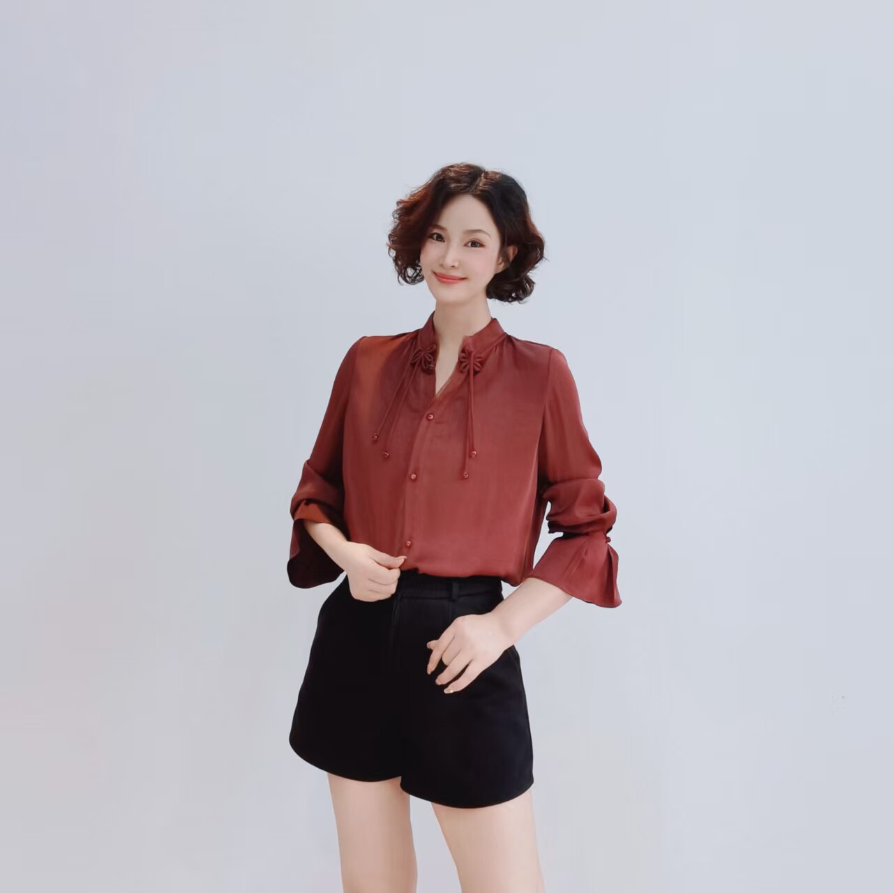 X036  时尚盘扣长袖显瘦气质百搭洋气小衫,女装/女士精品,衬衫,淘宝优惠券,粉丝福利购,淘宝优惠卷