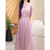 1137 气质纯色大气收腰显瘦V领连衣裙 时尚 夏季 新款