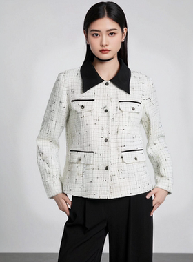 W350 春秋款时尚气质单排扣长袖小香风外套