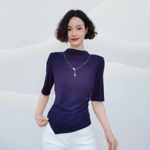 Q331  春夏季时尚洋气圆领修身显瘦中袖打底衫
