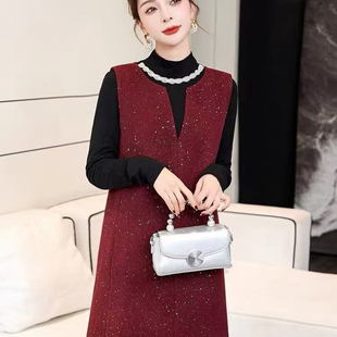 T612 春秋款名媛小香风无袖重工气质背心连衣裙打底衫两件套