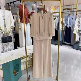 1802 夏季新品通勤亮闪小衫上衣+直筒阔腿裤两件套套裤