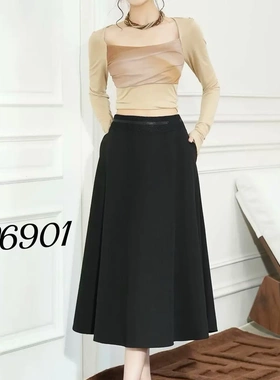 6901 春秋款高级设计感高腰显瘦通勤百搭A字半身裙
