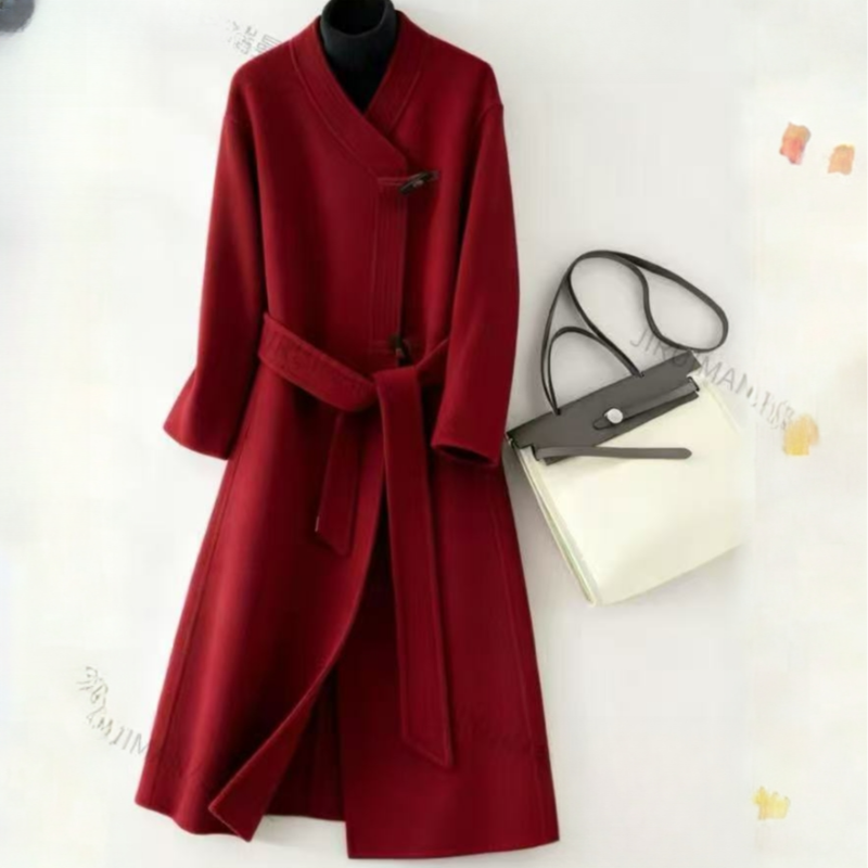 N601  秋冬时尚洋气气质翻领中长款显瘦双面呢外套MAN