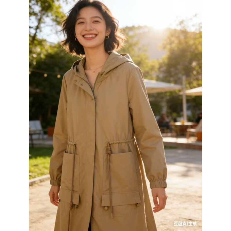 Q109 春秋款时尚休闲连帽中长款百搭风衣外套JR,女装/女士精品,风衣,淘宝优惠券,粉丝福利购,淘宝优惠卷