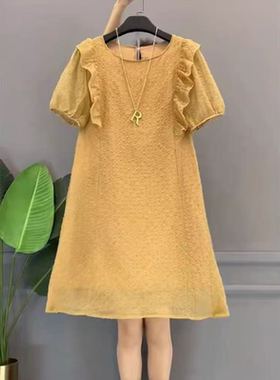 B101 夏季新款花边圆领宽松遮肚显瘦连衣裙JR