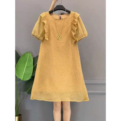 B101 夏季新款花边圆领宽松遮肚显瘦连衣裙JR