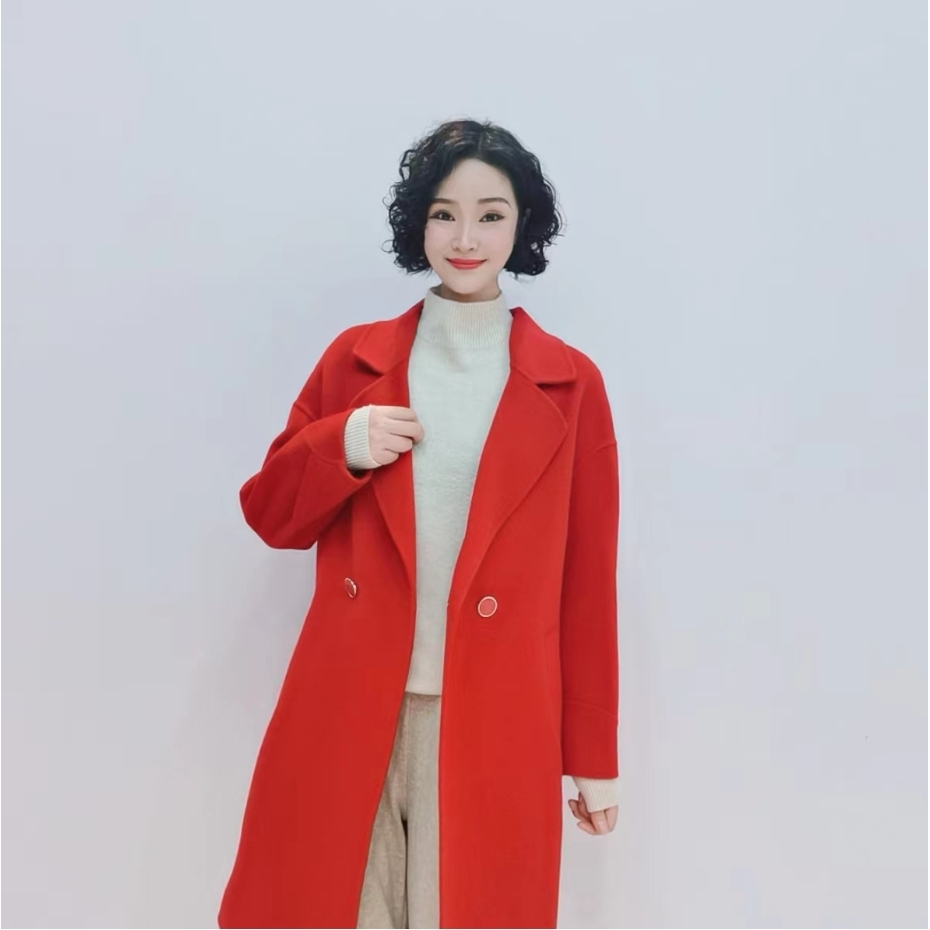 N006 秋冬时尚中长款高级感气质双面呢子外套大衣