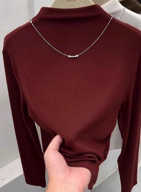 8089 [无链条]秋款时尚高级褶皱半高领显瘦打底衫JR