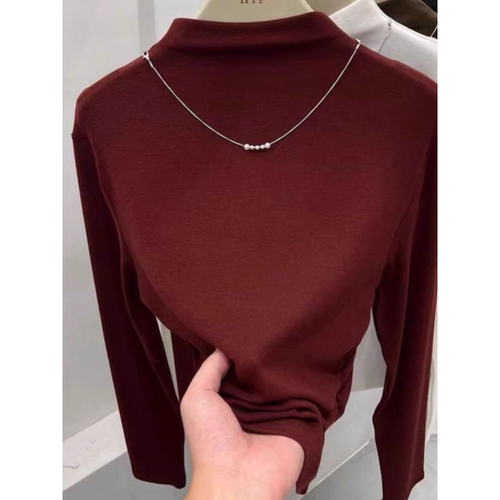 8089 [无链条]秋款时尚高级褶皱半高领显瘦打底衫JR