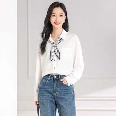 7315 春季新款翻领长袖宽松极简百搭休闲衬衫HX