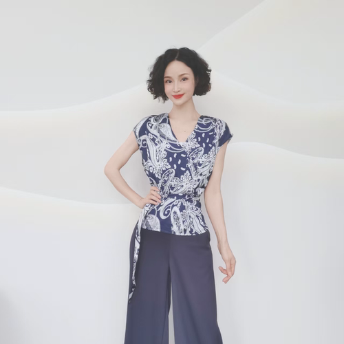 T321 夏季新款时尚洋气V领上衣阔腿裤两件套套裤LY