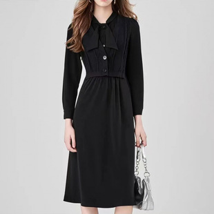 L170 春秋时尚针织拼接假两件洋气显瘦百搭气质连衣裙