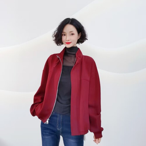 A017 春秋款简约纯色时尚休闲宽松短款百搭外套