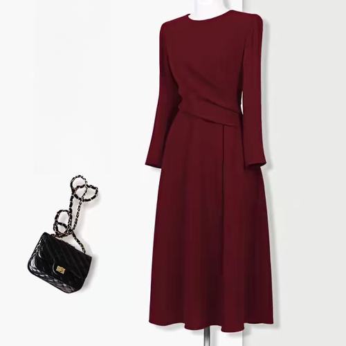 L781 春秋款时尚修身气质纯色长袖显高显瘦显气质连衣裙