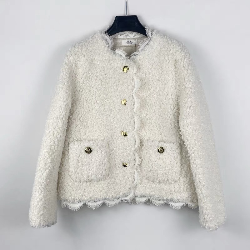 1017 春季时尚新款百搭减龄小香风圆领蕾丝边外套