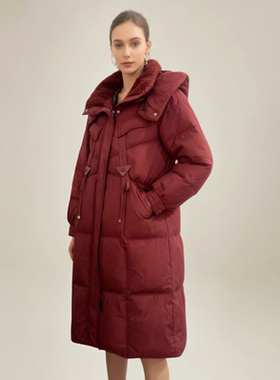 Y037 冬季时尚洋气气质保暖连帽中长款鹅绒服LY