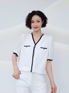 X157 夏季穿搭小香风通勤气质V领百搭短袖小衫LY