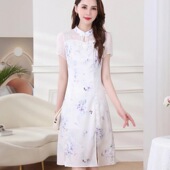 复古国风盘扣高级印花轻奢显瘦气质优雅女装 新款 连衣裙E3 夏季 K63