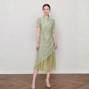 E072 夏季新款时尚气质立领提花下摆旗袍连衣裙