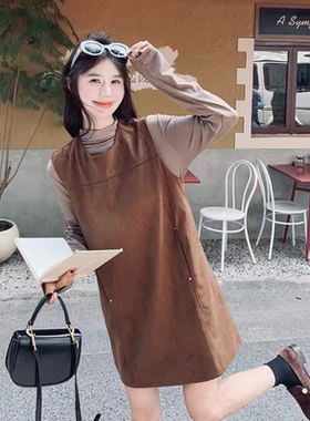 9833 春秋款时尚气质色麂皮绒背心裙打底衫两件套套裙JR