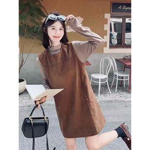 气质色麂皮绒背心裙打底衫 时尚 两件套套裙JR 春秋款 9833