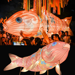 端午节大型手举鲤鱼灯笼元宵巡游活动手扎锦鲤非遗鱼灯成品定制