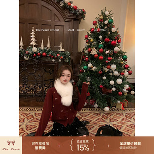thepeachofficial【梅里达公主】蝴蝶结提花刺绣针织毛衣开衫女冬