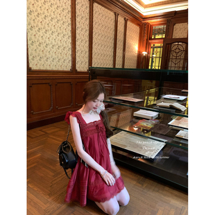 thepeachofficial【浪漫维罗纳】甜美度假风蕾丝拼接小飞袖连衣裙