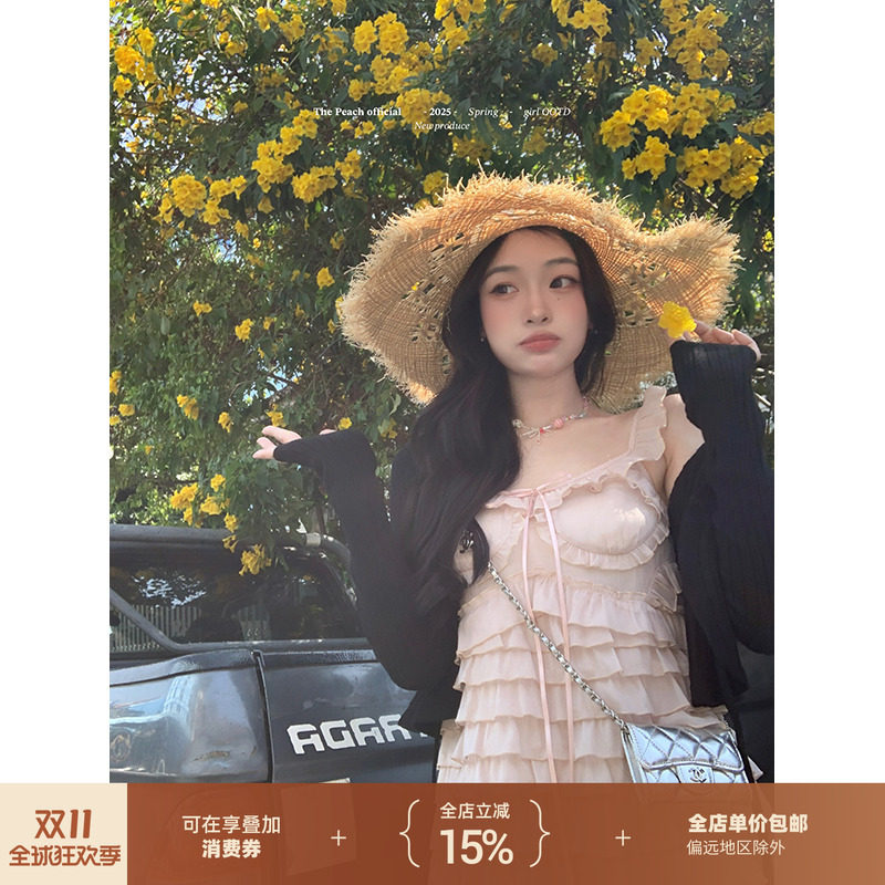 thepeachofficial【甜心Rachel】法式千金风重工蛋糕裙吊带连衣裙