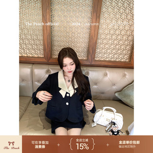 thepeachofficial【CO&CO】法式撞色羊毛领大衣高腰A字呢半裙套装