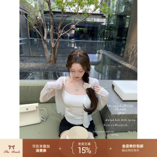 thepeachofficial【陶尔米纳街角】法式纯欲白色吊带亚麻开衫套装