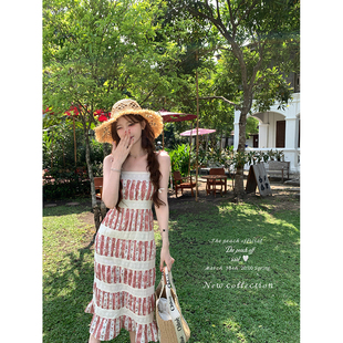 thepeachofficial【浪漫巴勒莫】复古蕾丝拼接碎花吊带连衣裙套装
