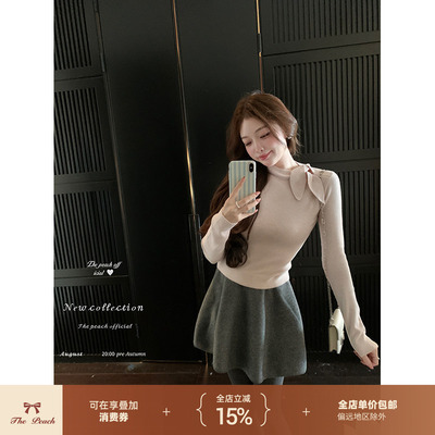 少女感半高领修身针织连衣裙上衣