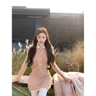 半裙两件套 娃娃领羊毛针织开衫 thepeachofficial 塞维利亚午后