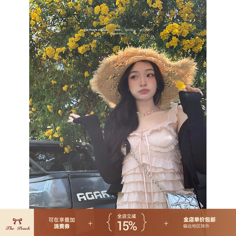 thepeachofficial【甜心Rachel】法式千金风重工蛋糕裙吊带连衣裙