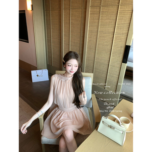 thepeachofficial【粉棠半夏】法式纯欲收腰无袖上衣百褶半裙套装